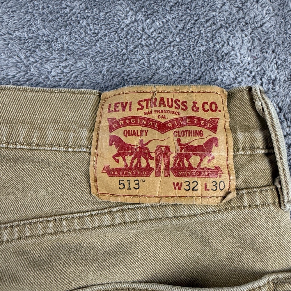 Levis 513 Slim Straight Jeans Mens 32x30 Beige Low Rise - Picture 11 of 14